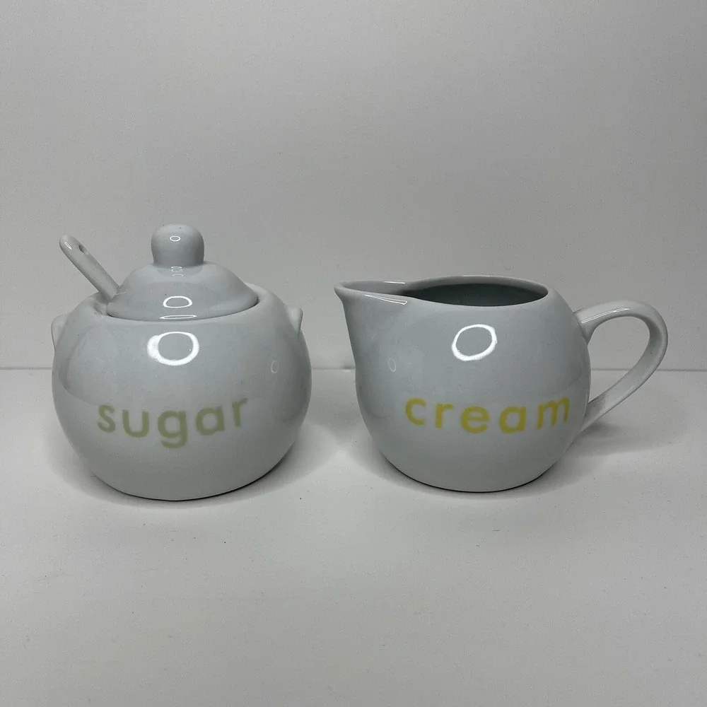 Creamer And Sugar with Lid‎ and Spoon Ceramic Novelty Jam